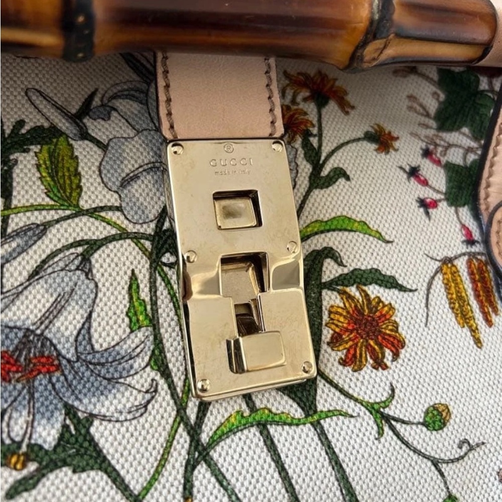 Gucci Floral Canvas and Beige Leather Satchel - Picture 5 of 16